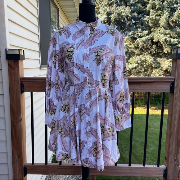 Desmond & Dempsey x H&M XS Cotton Banana Leaf Print Button Dress Puff Sleeve - Picture 3 of 15